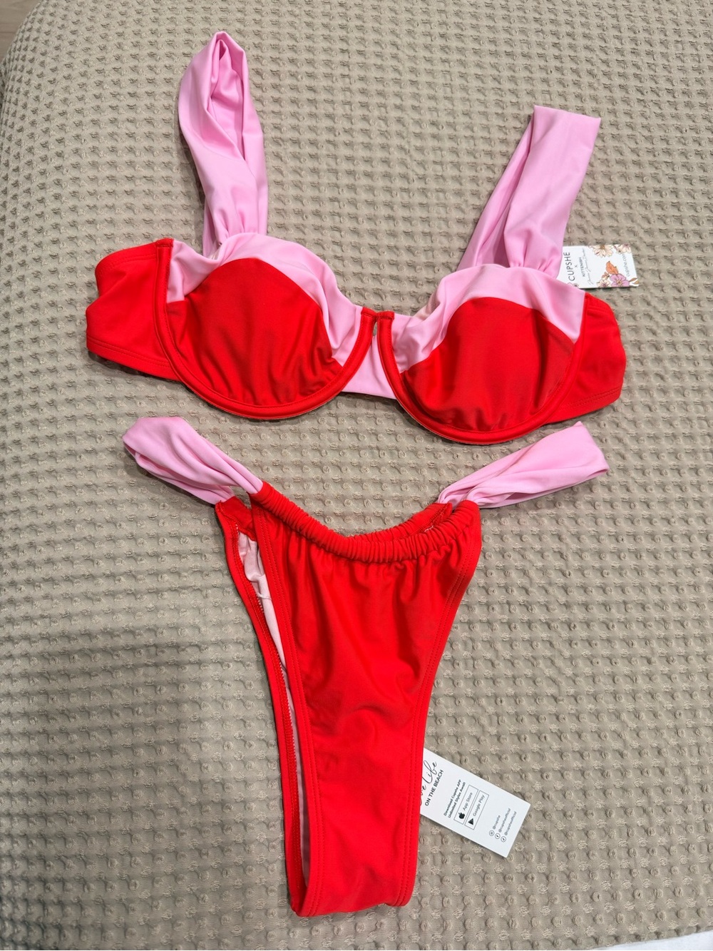 Cupshe Red and Pink Colorblock Kids Bikini Set